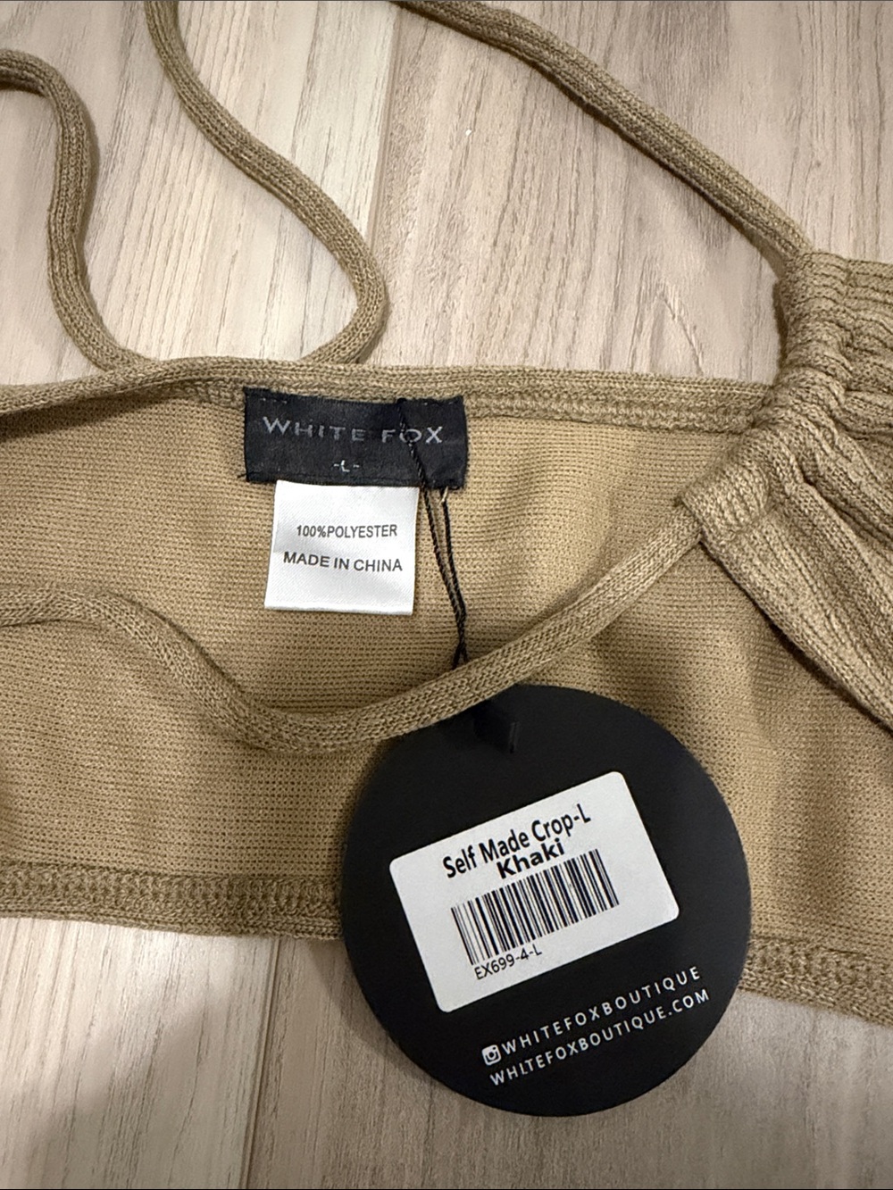Tan Ribbed Off-Shoulder Crop Top - Picture 2 of 3